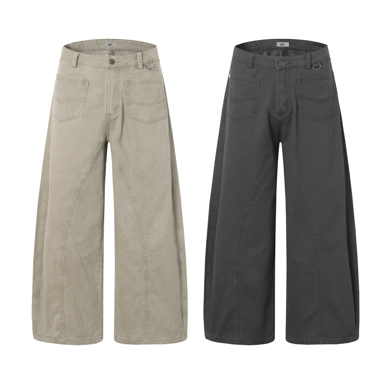 Omirad Washed Curved-Panel Wide-Leg Jeans