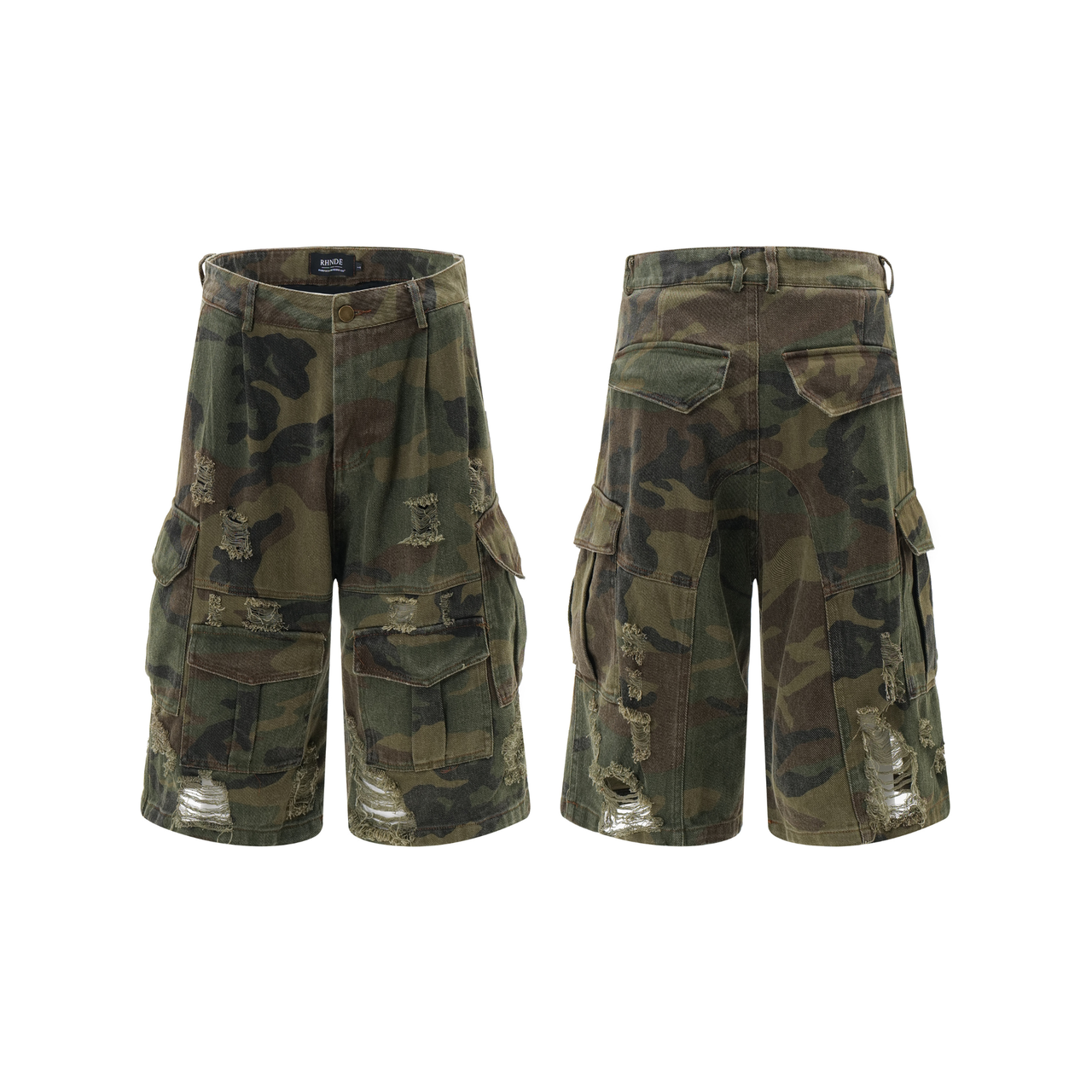 Omirad Distressed Camo Cargo Shorts