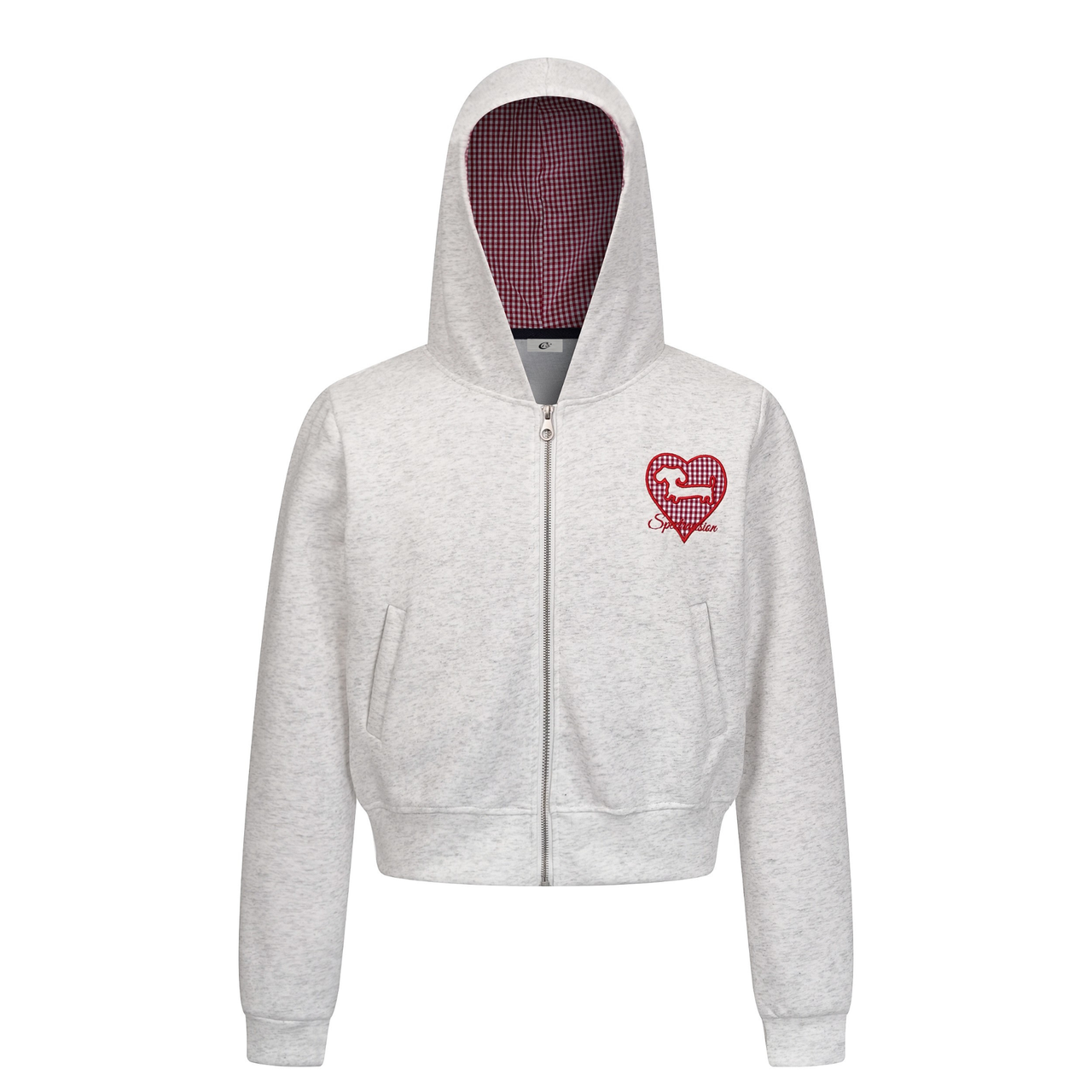 Omirad Heart-Embroidered Cropped Zip Hoodie