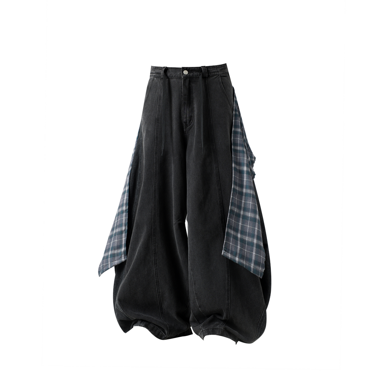 Omirad Plaid Overlay Balloon Jeans