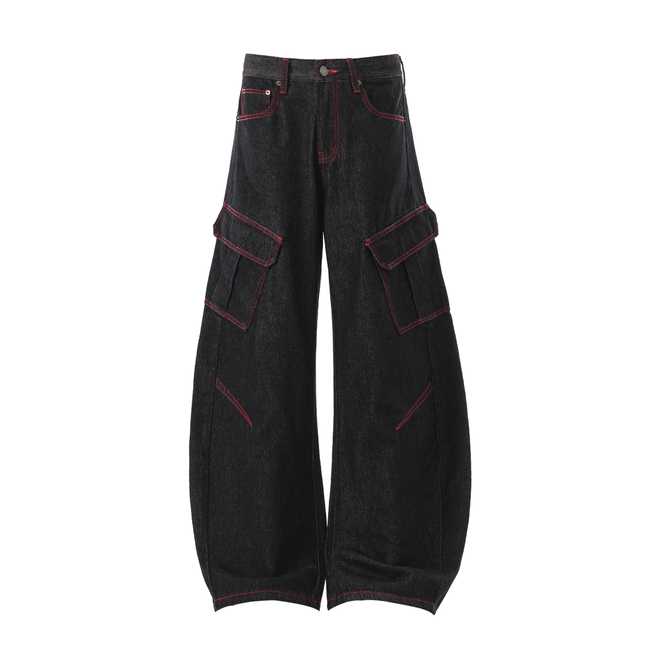 Omirad Red-Stitch Curved Cargo Denim Pants