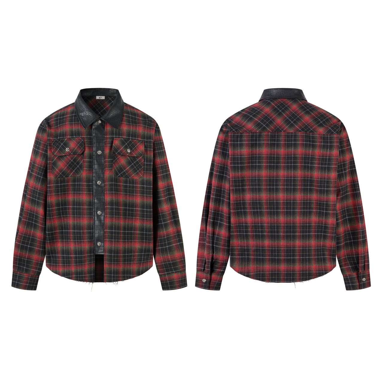 Omirad Plaid Faux-Leather Trim Flannel Shirt Jacket