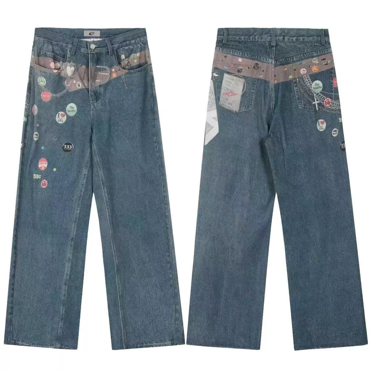 Omirad Patchwork Graphic Wide-Leg Jeans