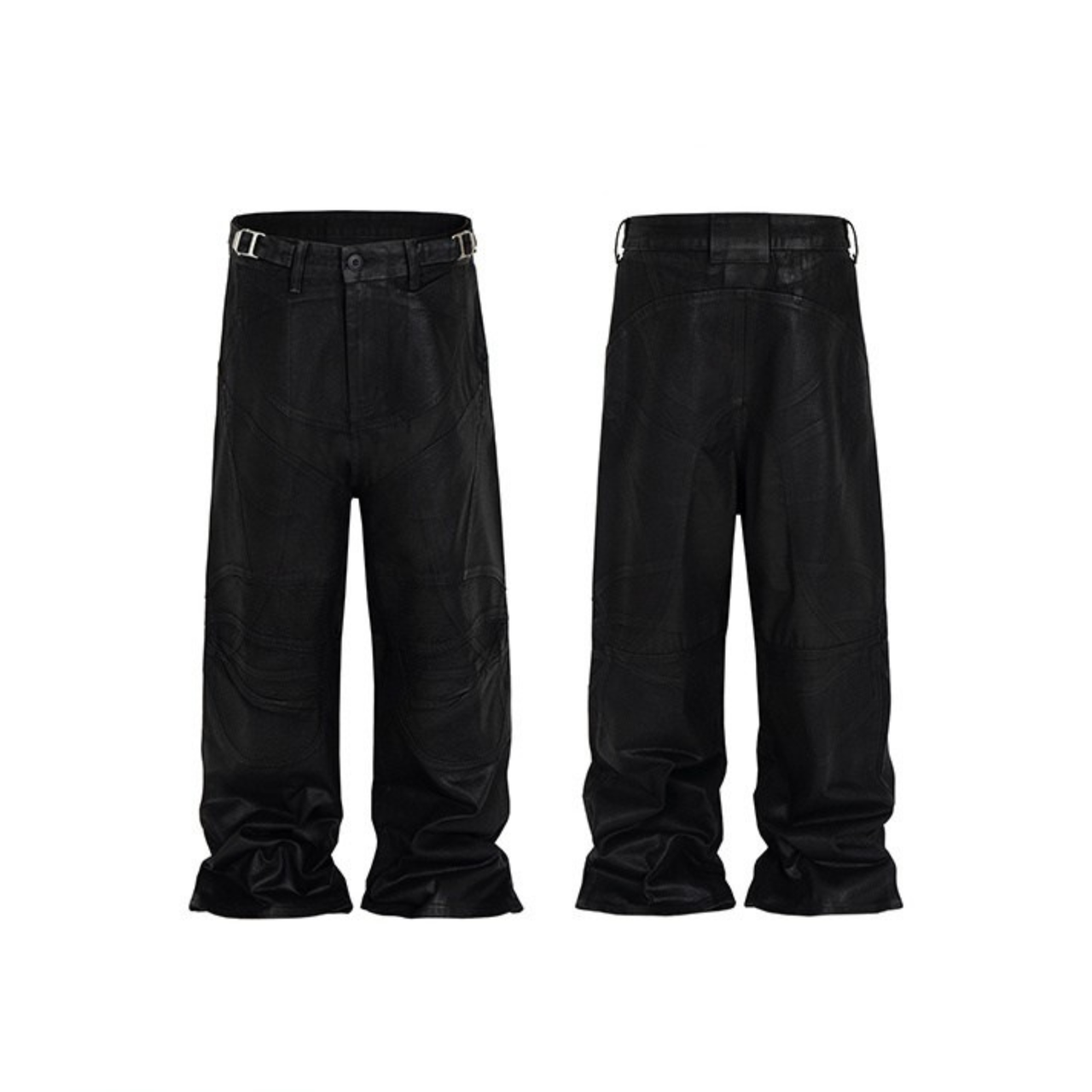 Omirad Curved-Stitch Leather Denim Pants