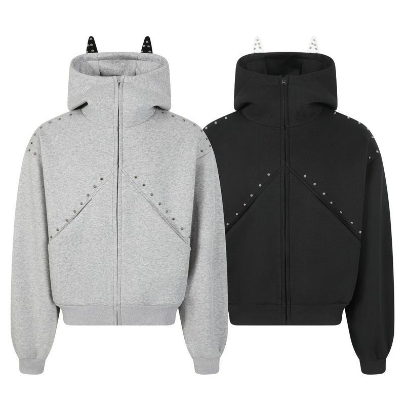 Omirad Devil Horn Studded High-Neck Zip Hoodie