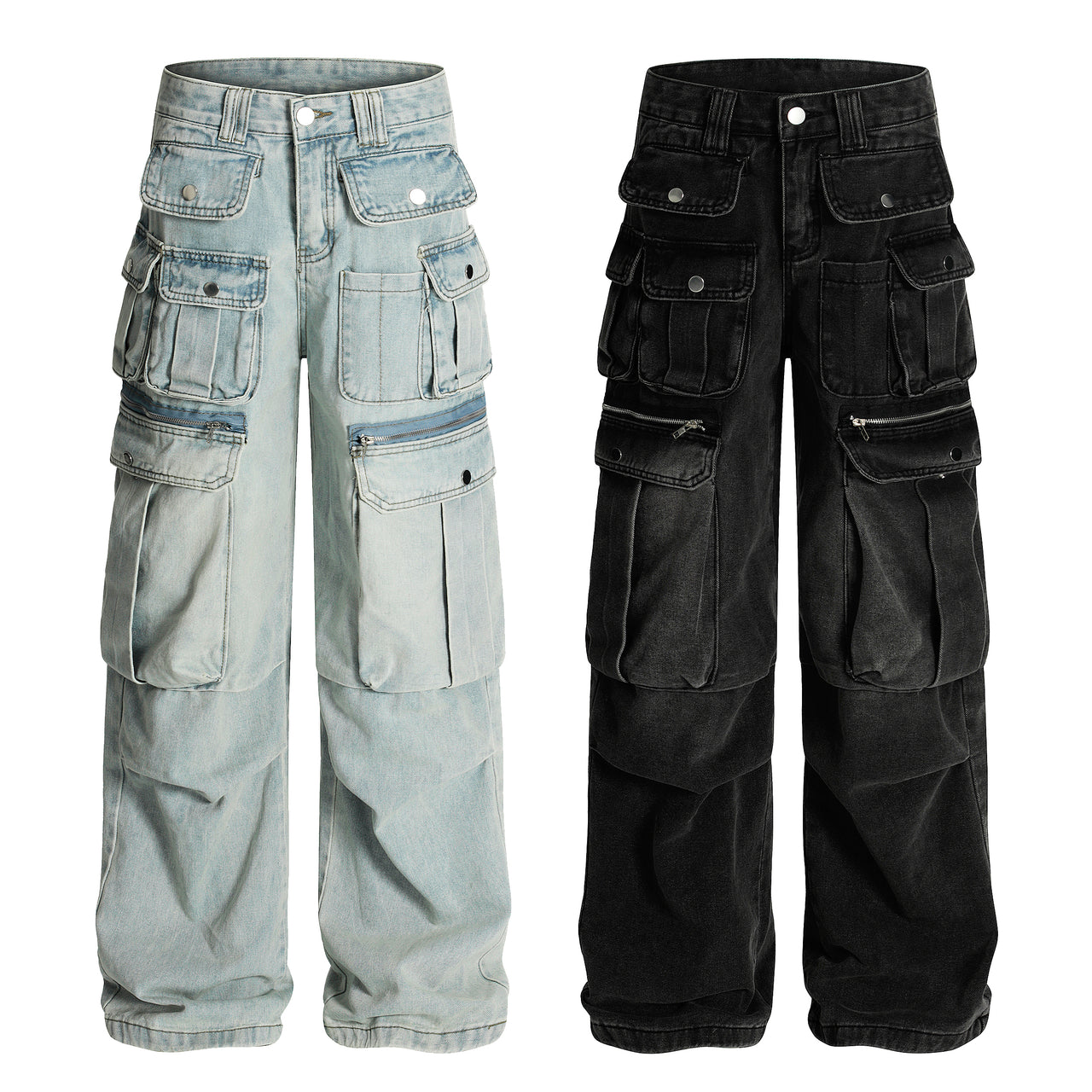 American High Street Multi-Pocket Pleated Jeans