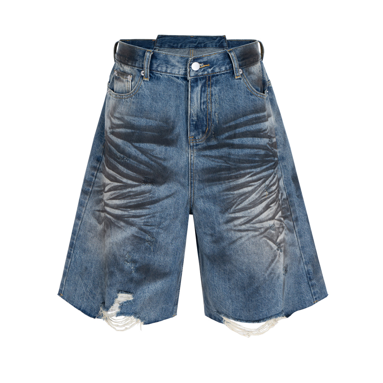Omirad Distressed Fade Wide-Leg Denim Shorts