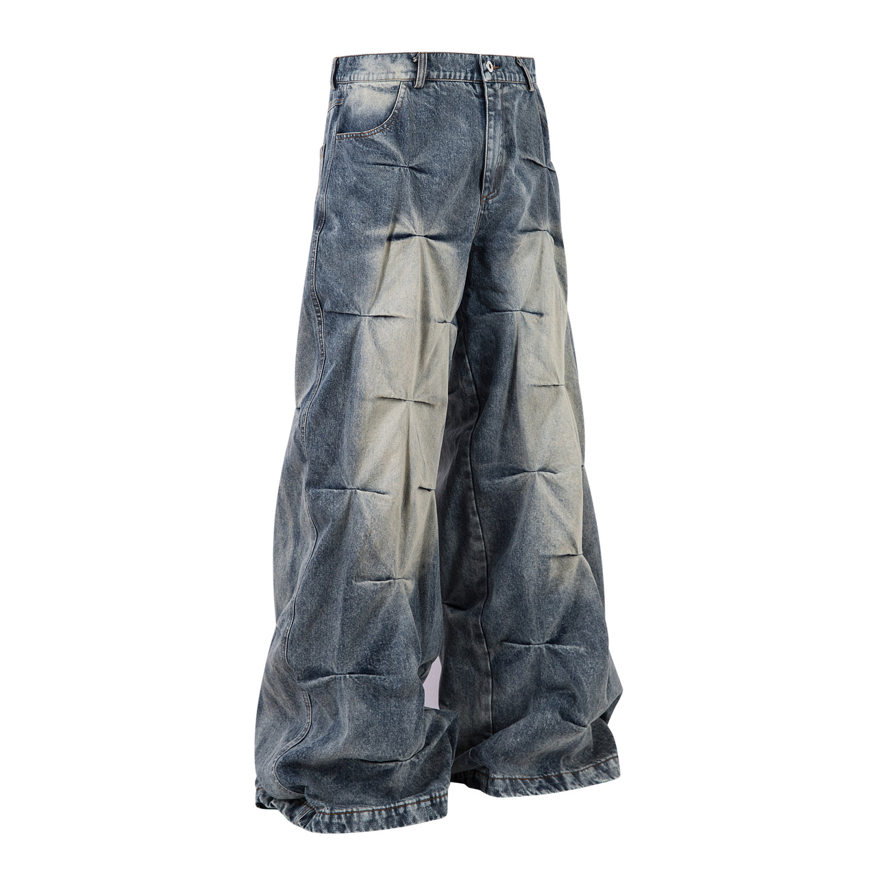 American Vintage Heavy-Duty Pleated Washed Denim Jeans