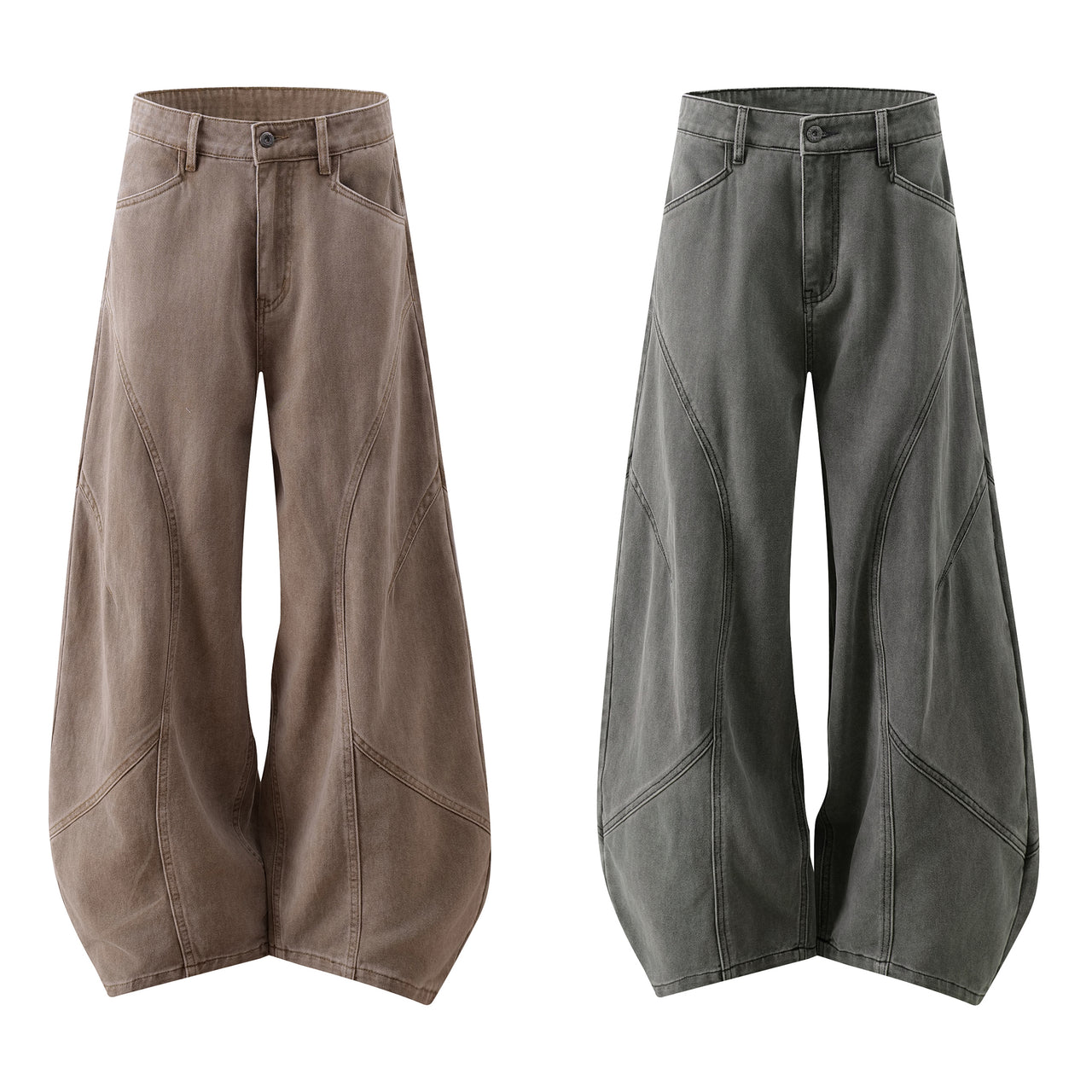 Omirad Curved-Panel Balloon Wide-Leg Jeans