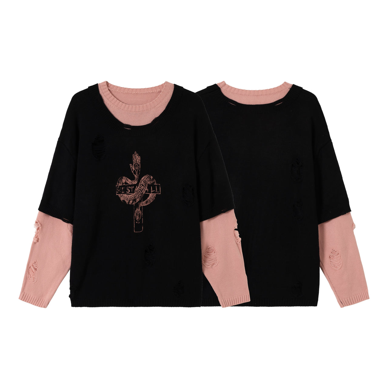 Omirad Serpent Embroidered Distressed Knit Sweater