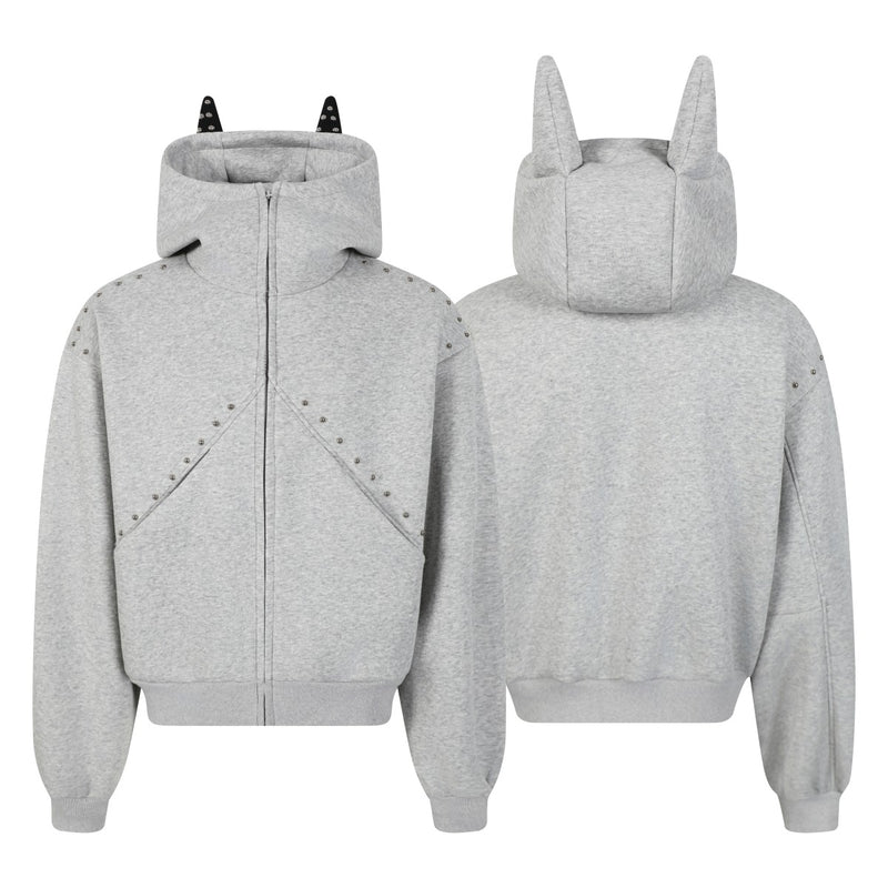 Omirad Devil Horn Studded High-Neck Zip Hoodie
