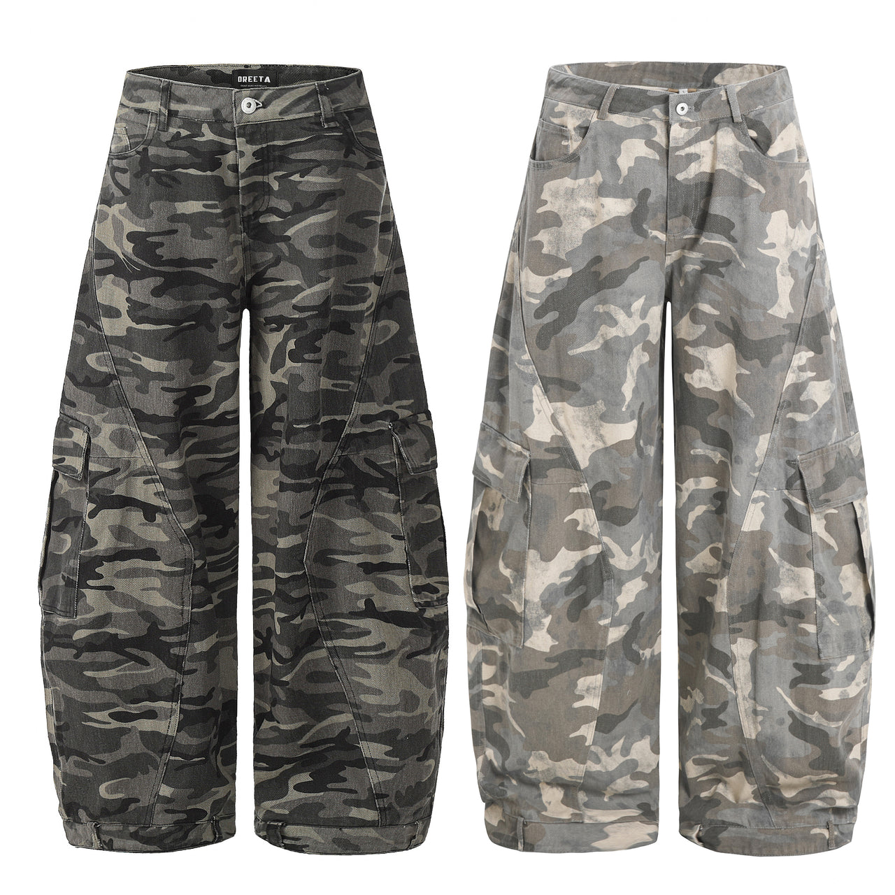 Vintage Camouflage Wide-Leg Cargo Pants