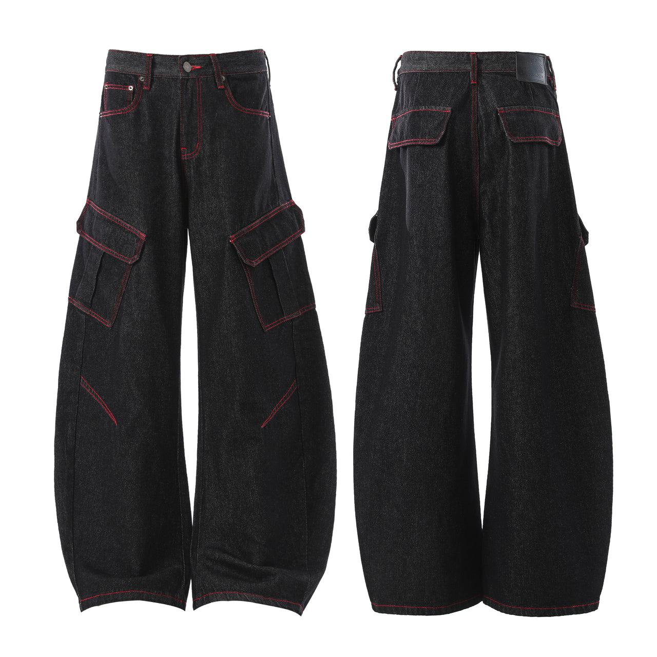 Omirad Red-Stitch Curved Cargo Denim Pants