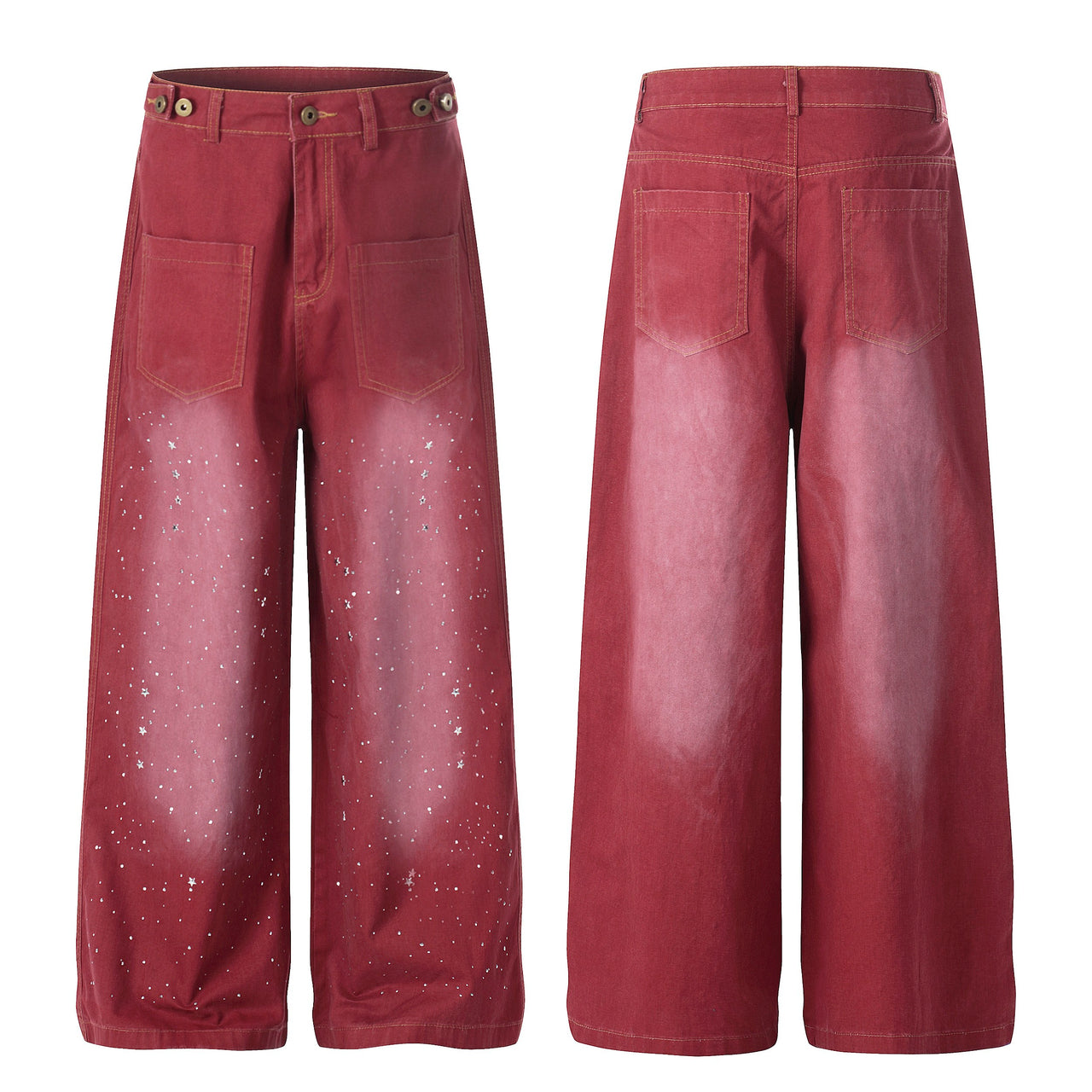Omirad “Vintage Red Splatter Wide-Leg Pants”