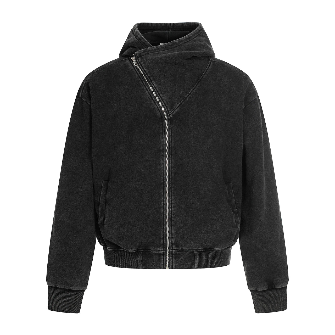 Omirad Asymmetric Zip Washed Hoodie Jacket
