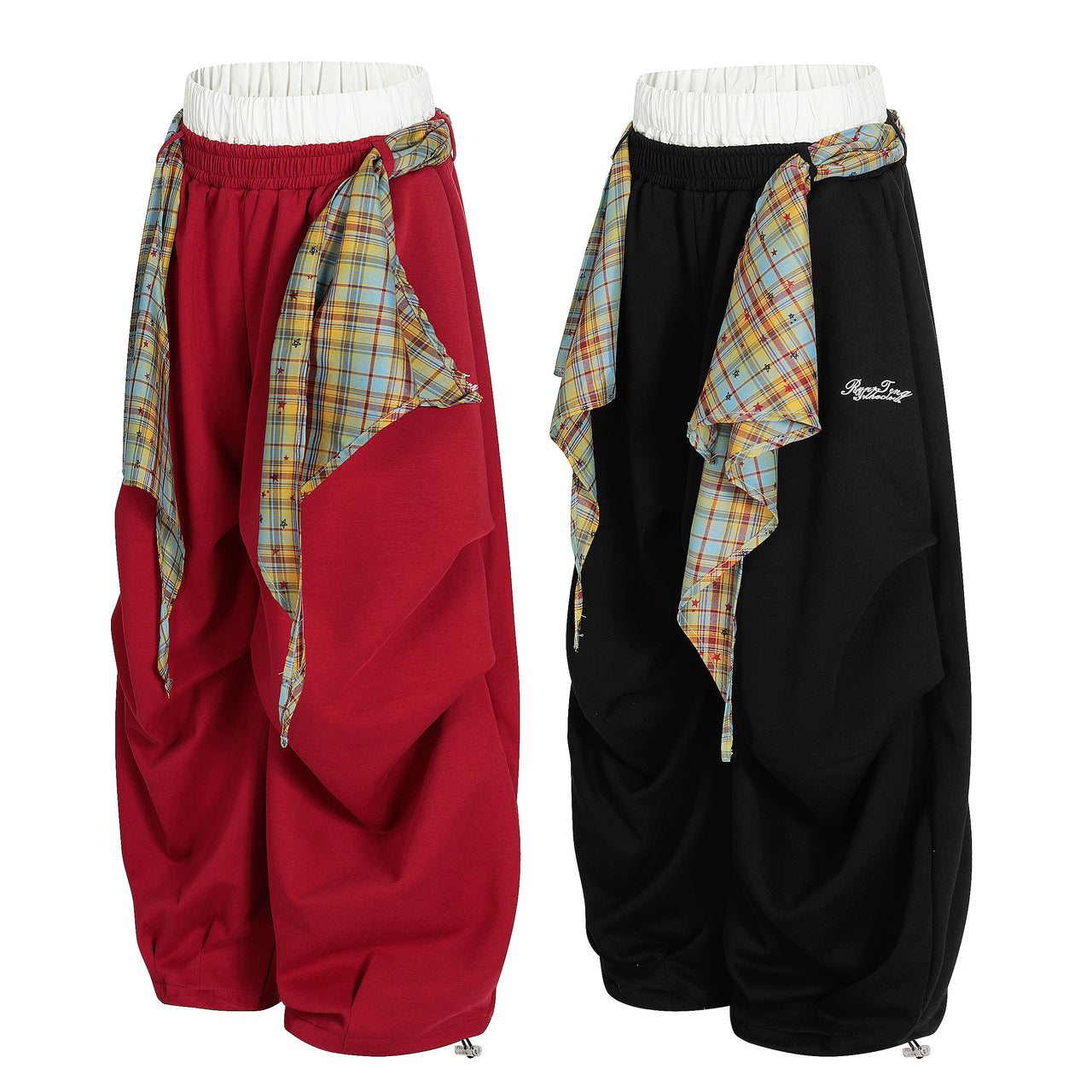 Omirad Plaid Drape Stacked Pants