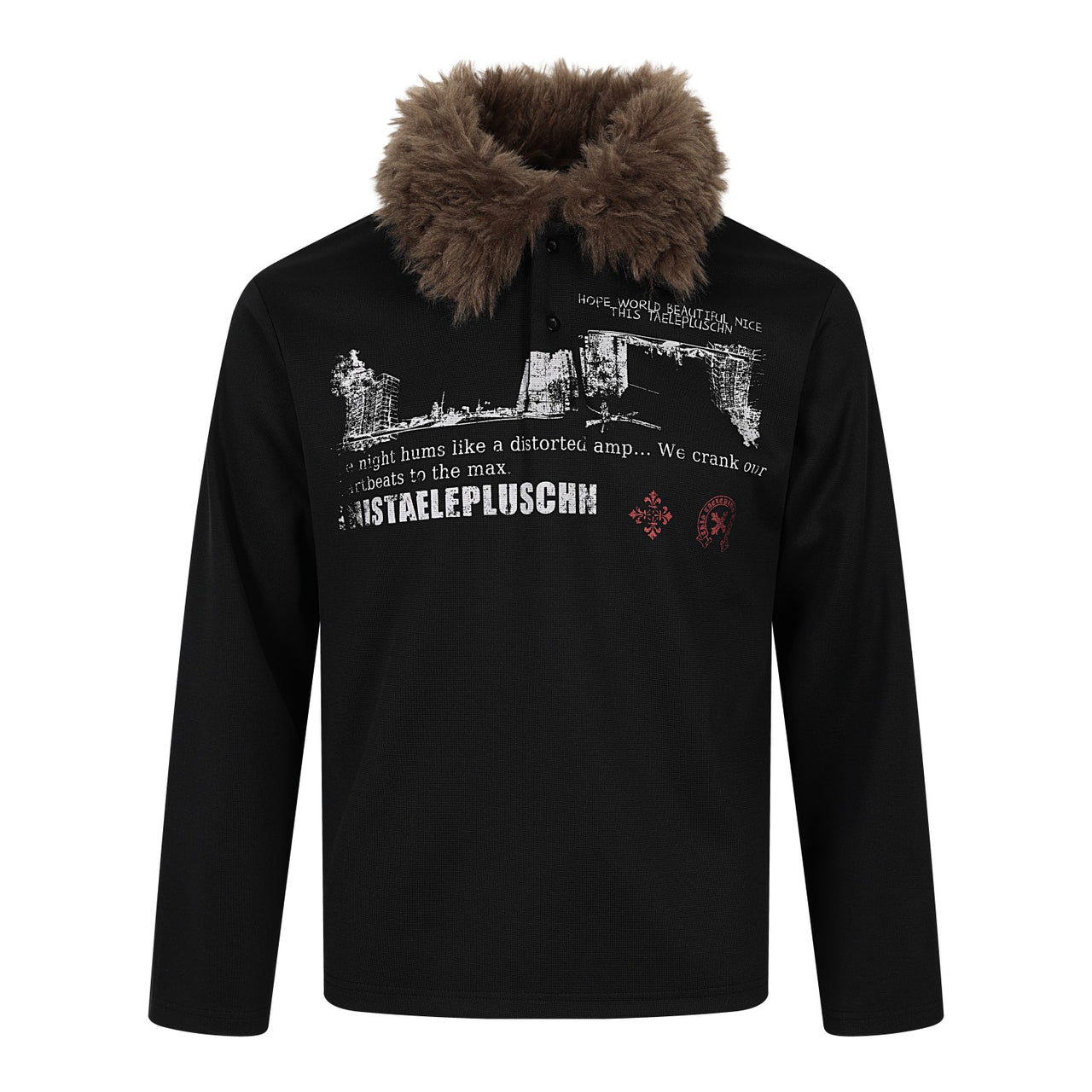 Omirad Faux Fur Collar Graphic Polo Tee