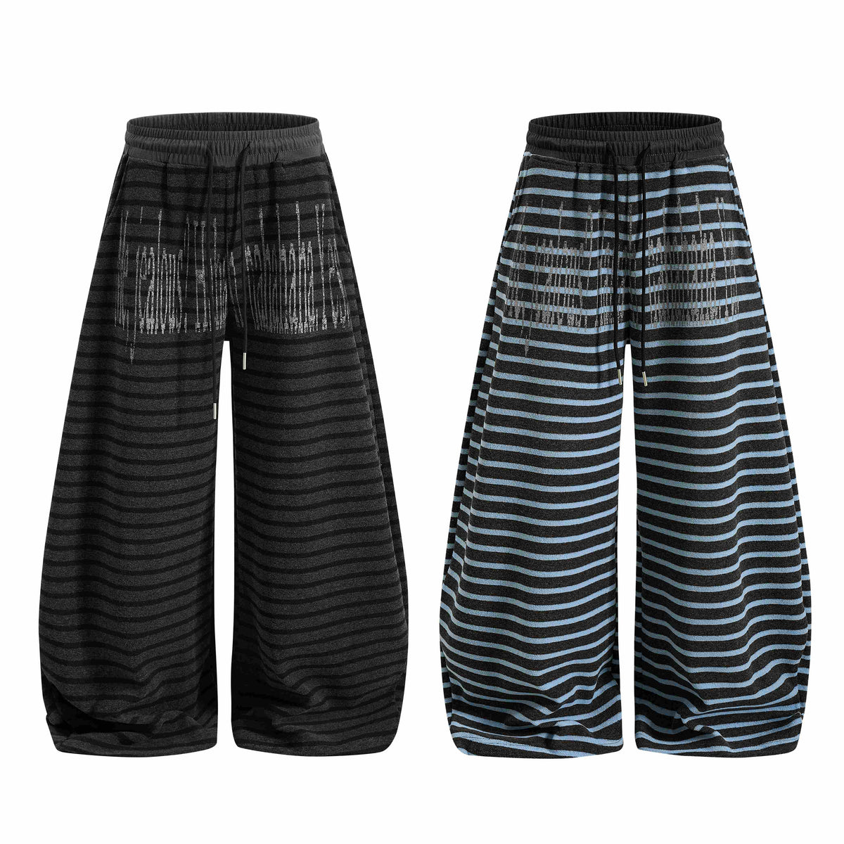 Omirad Striped Distressed Graphic Wide-Leg Sweatpants