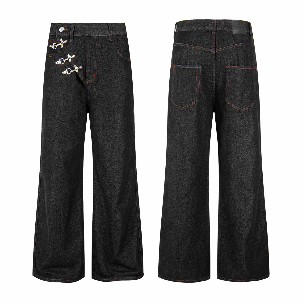 Omirad Hook Closure Wide-Leg Denim Pants