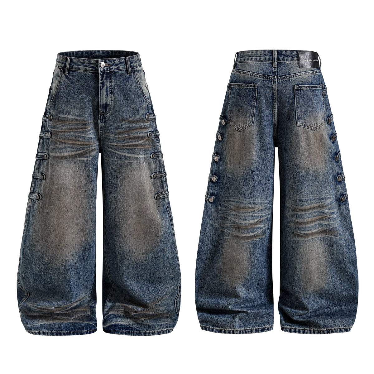 Omirad Washed Button-Detail Baggy Jeans