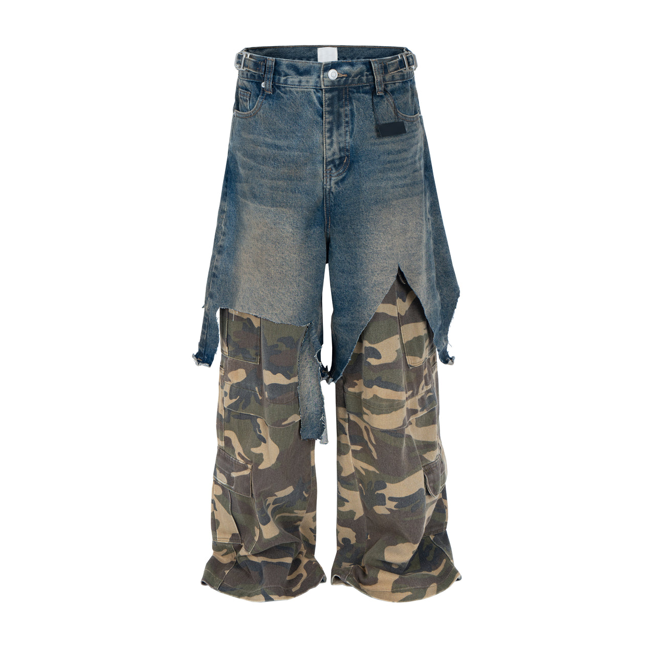 Color-Blocked Camouflage Cargo Jeans