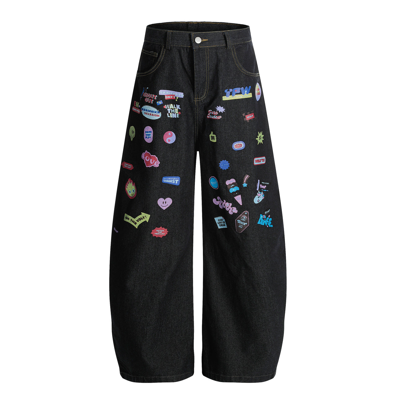 Omirad Graphic Patch Wide-Leg Denim Pants