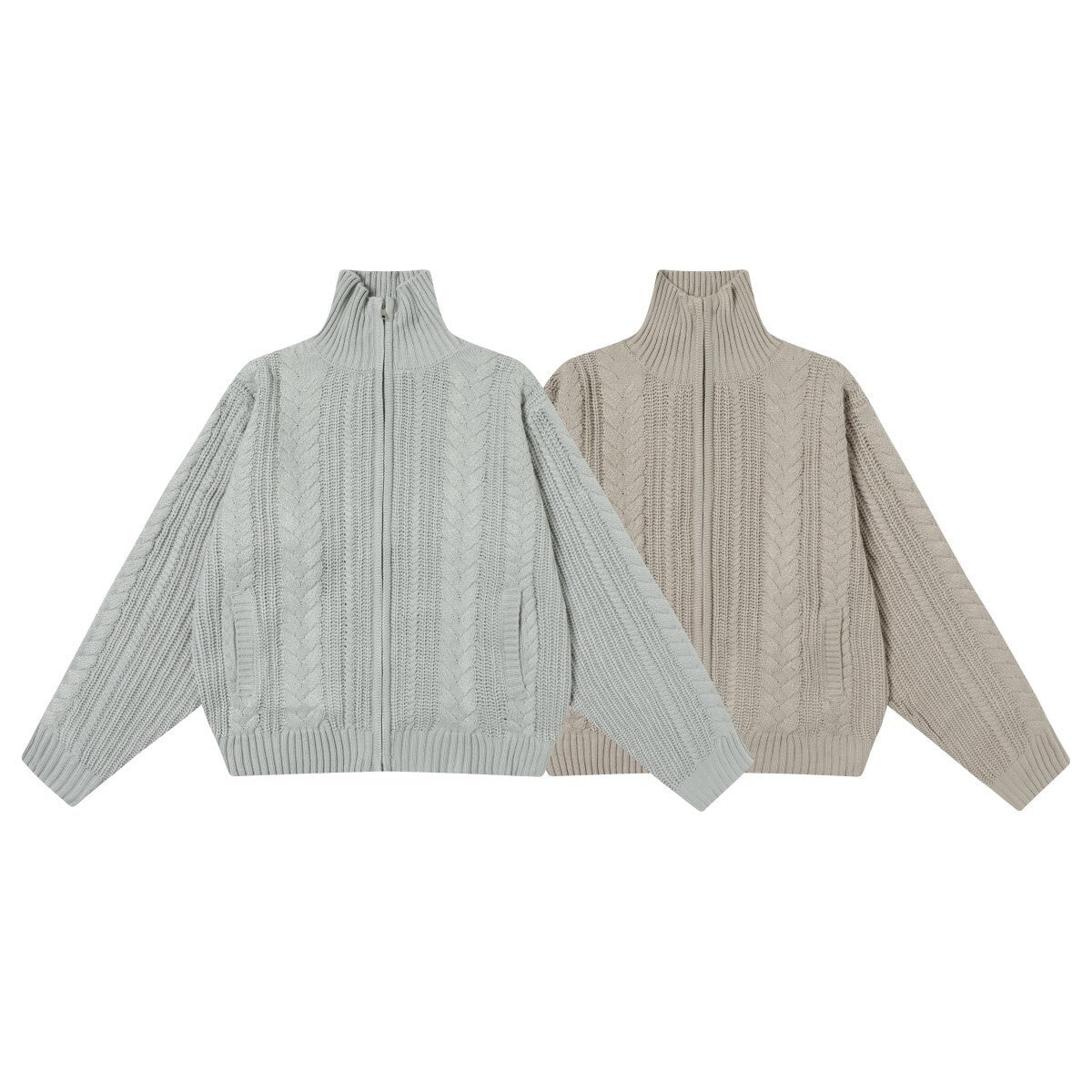 Omirad High Neck Cable Knit Zip Sweater