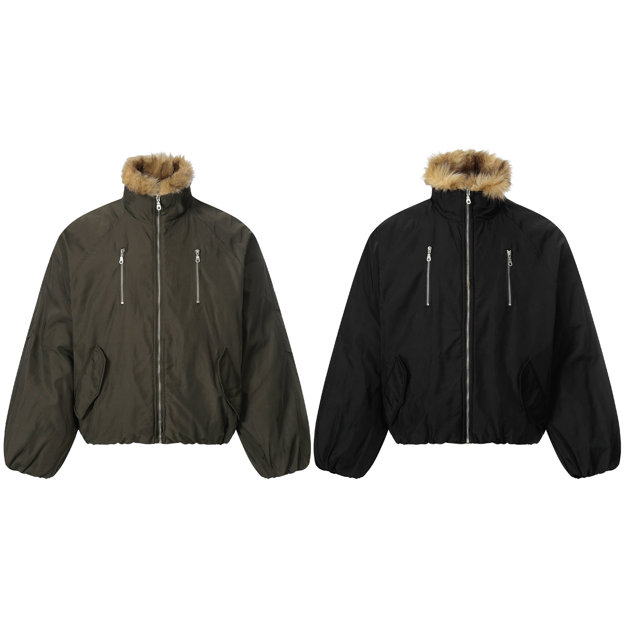 Omirad Faux Fur Collar Utility Bomber Jacket