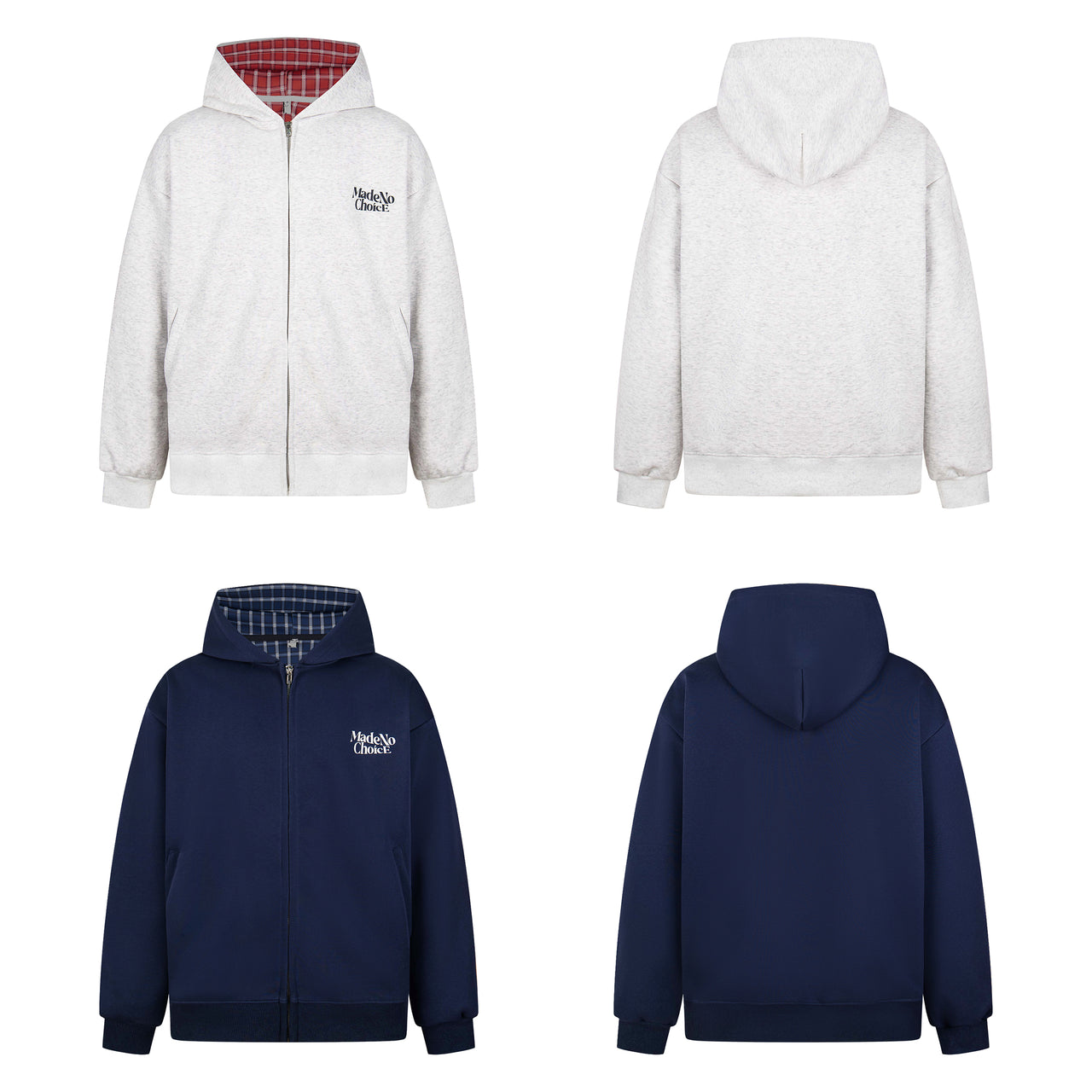 Omirad Plaid-Lined Minimal Zip Hoodie