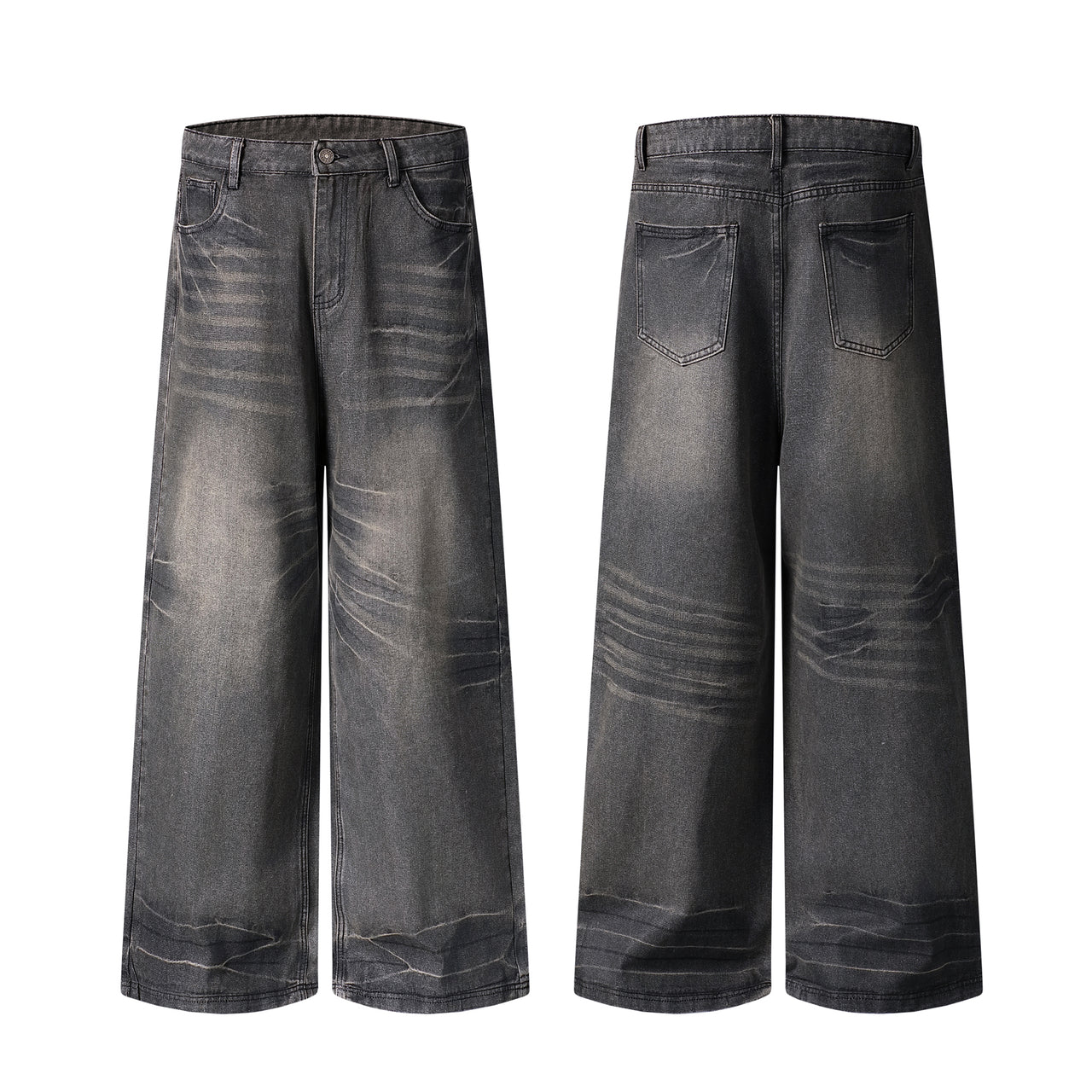 Black Waxed Distressed Cat Whisker Jeans