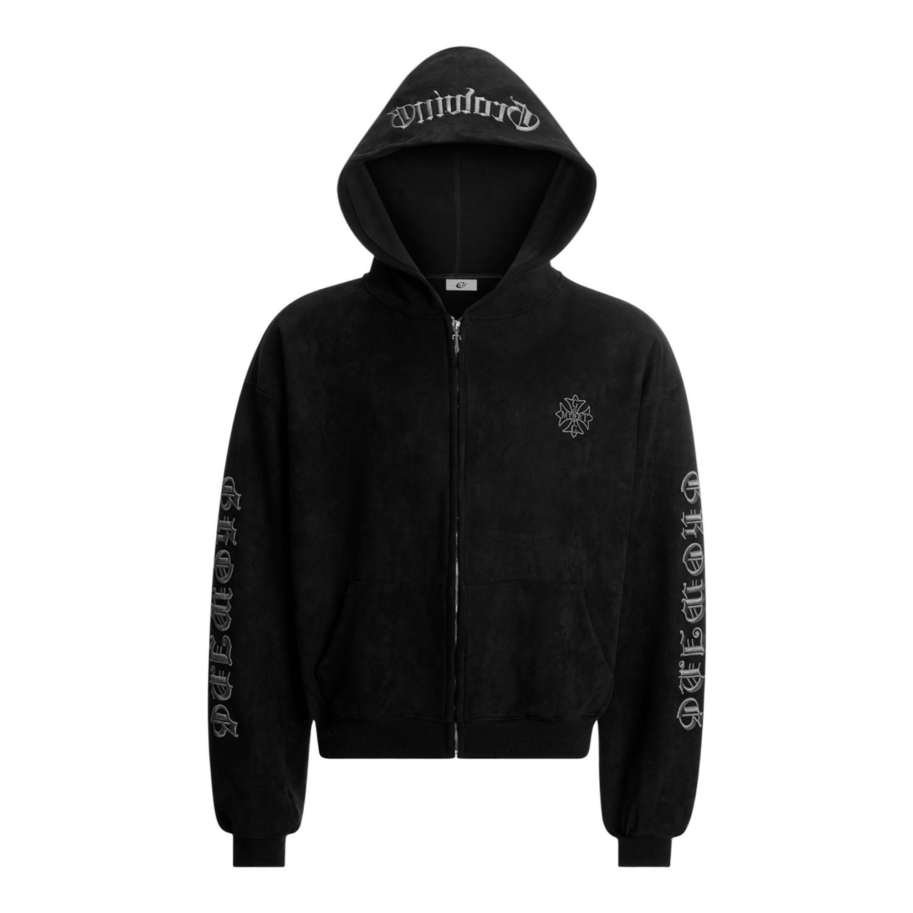 Omirad Gothic Embroidered Suede Zip Hoodie