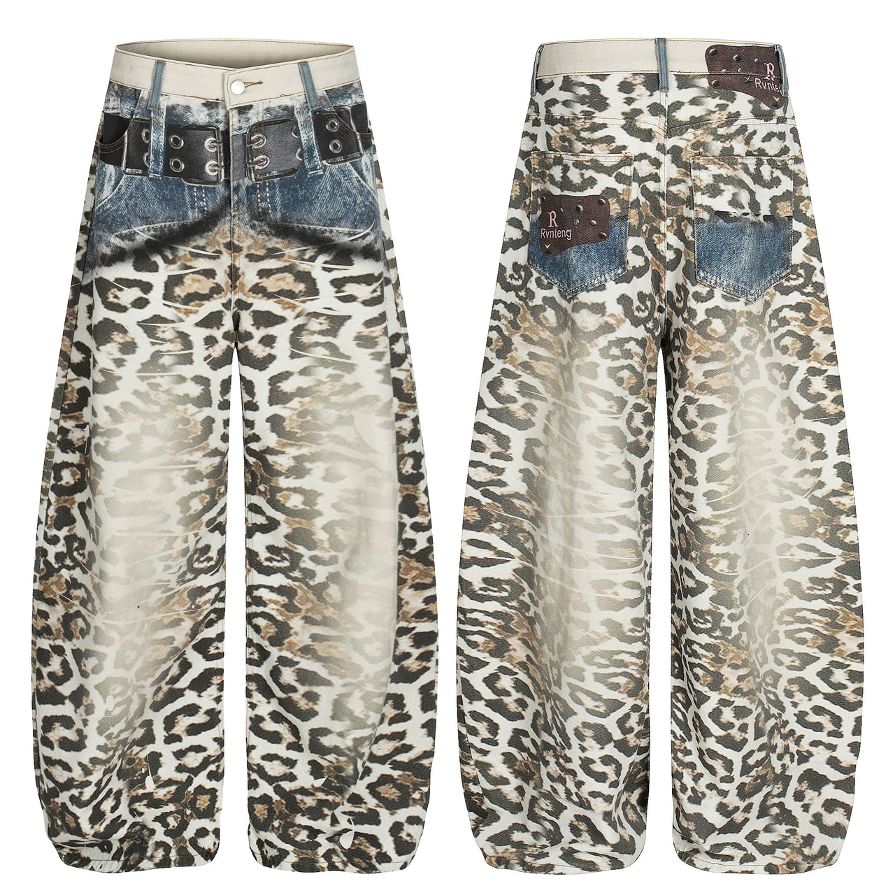 Omirad Leopard-Print Belted Wide-Leg Jeans