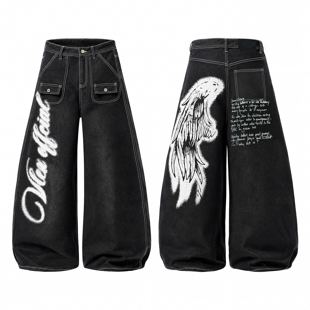 Omirad Angel Wing Graffiti Wide-Leg Jeans