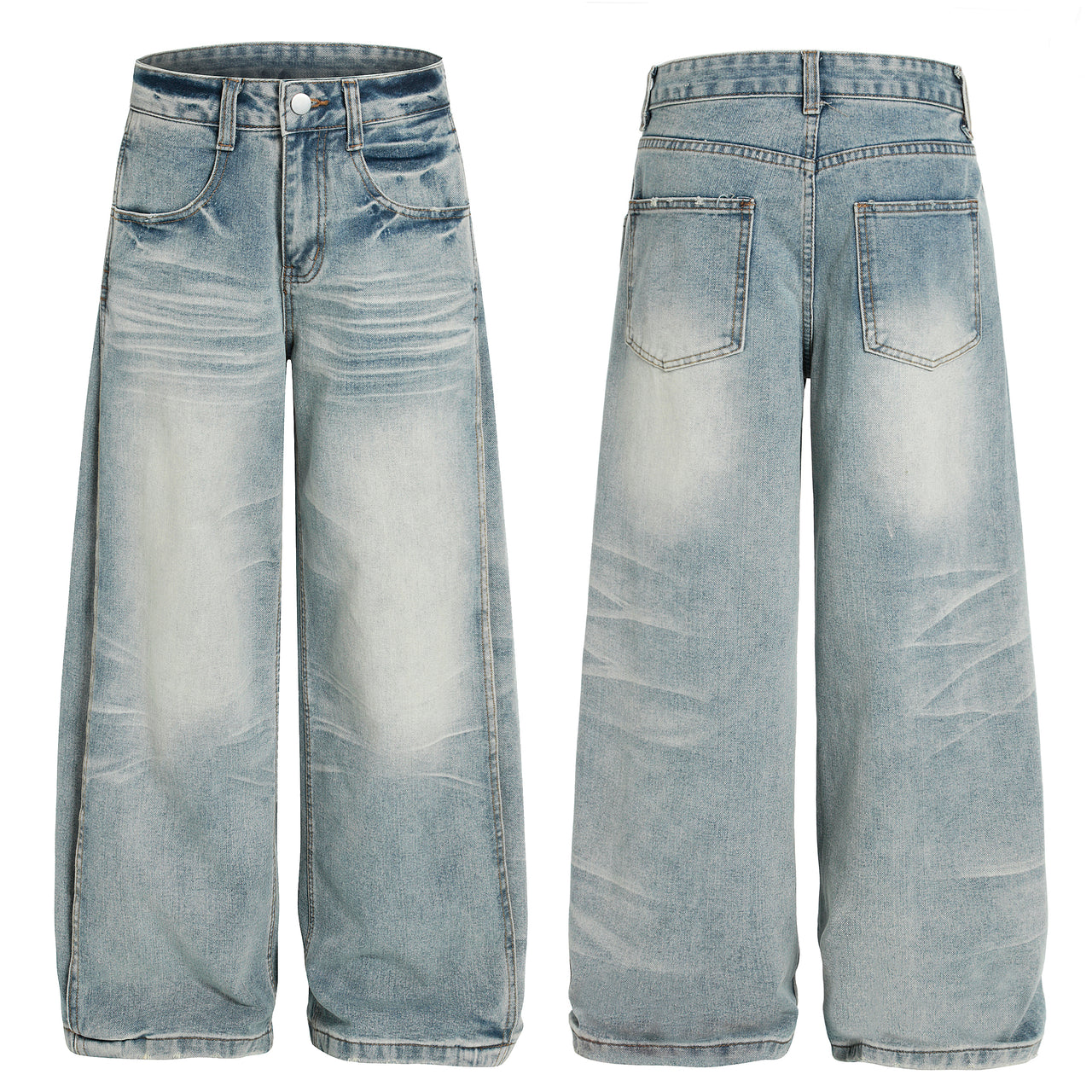 Omirad Vintage Wash Wide-Leg Denim Pants