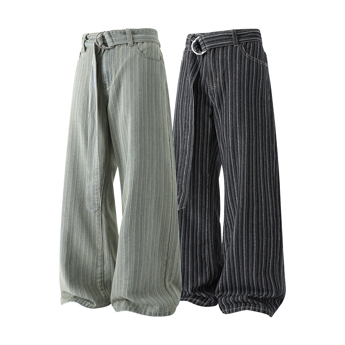 Omirad Striped Belted Denim Pants