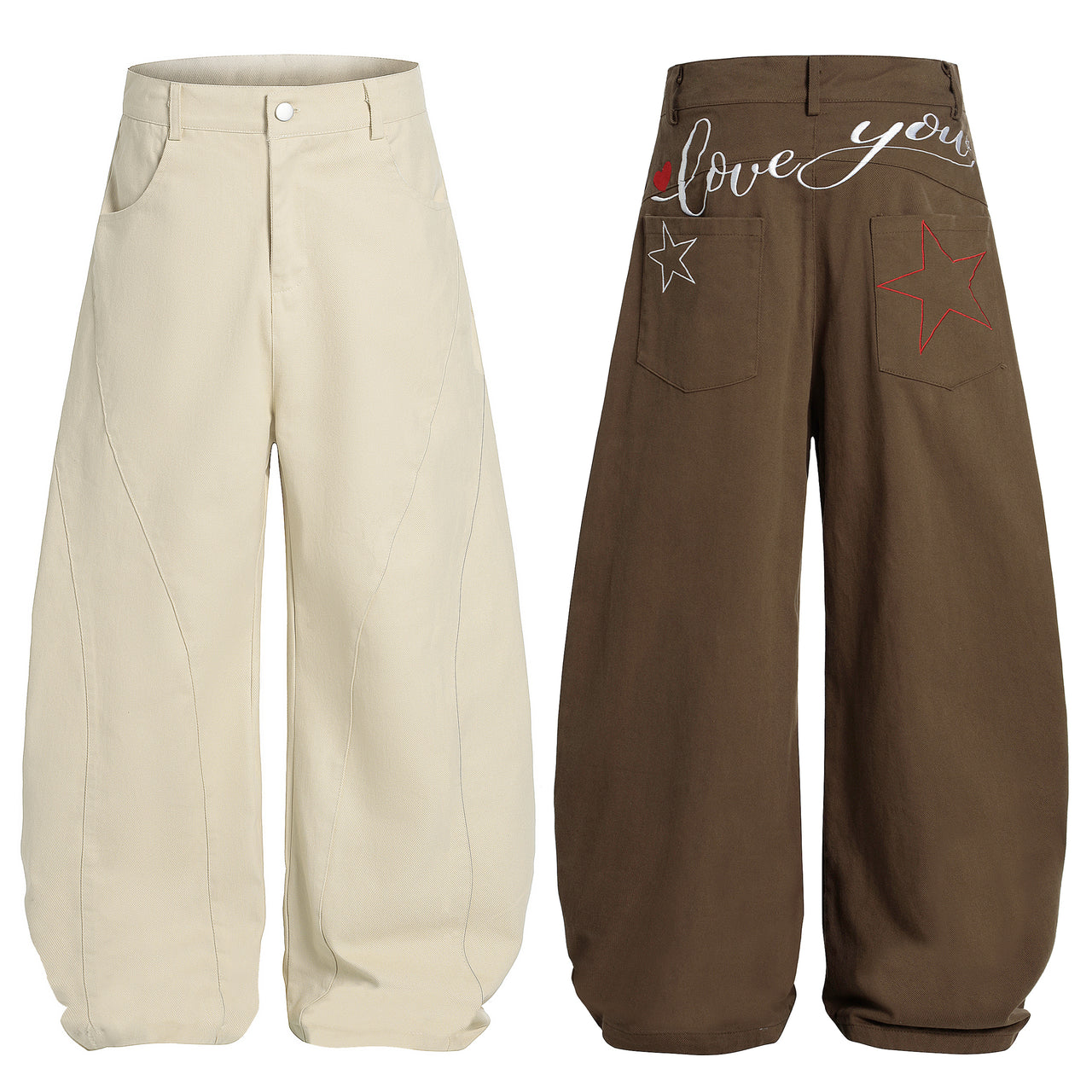 Omirad Curve-Stitch Wide-Leg Canvas Pants