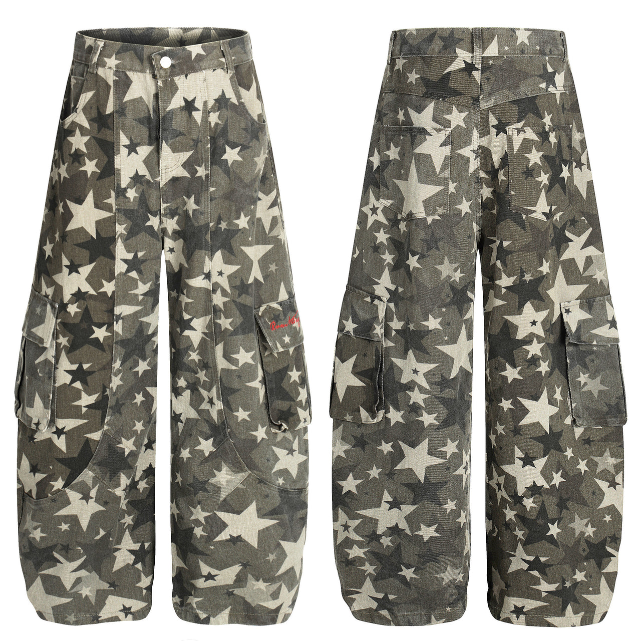 Vintage Star Print Camo Cargo Jeans
