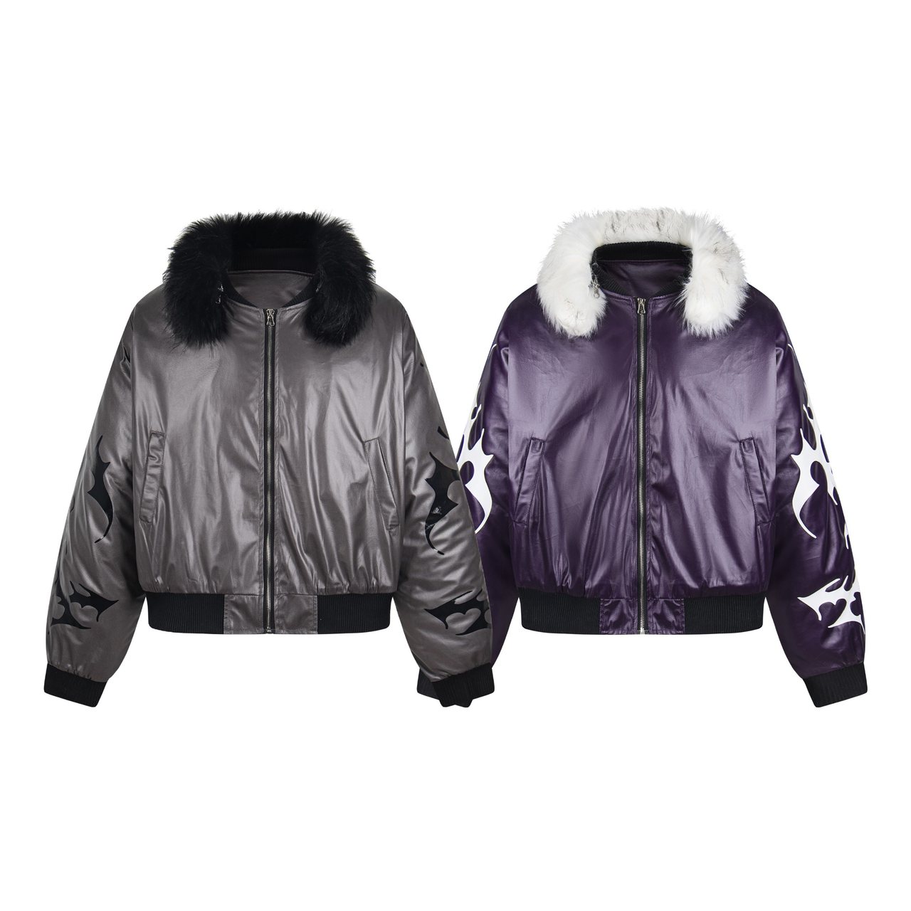 Omirad Flame Fur-Collar Bomber Jacket