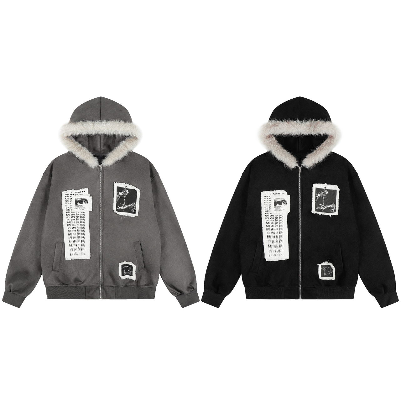 Omirad Graphic Faux-Fur Hooded Zip Jacket