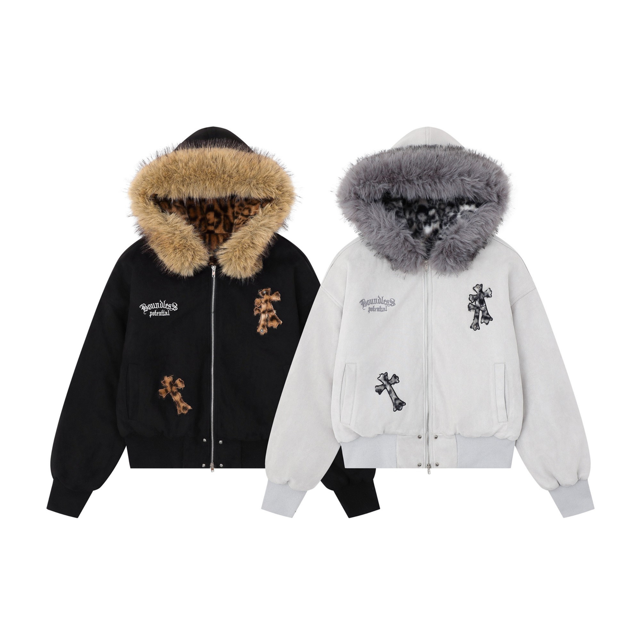 Omirad Cross Patch Fur Hoodie Jacket
