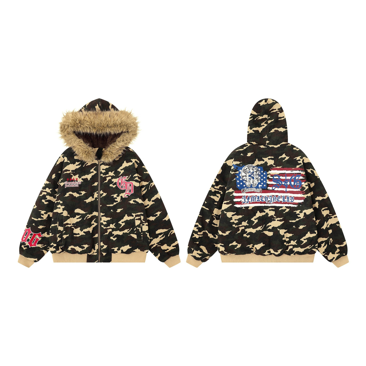 Omirad Camo Patch Fur Hoodie Jacket