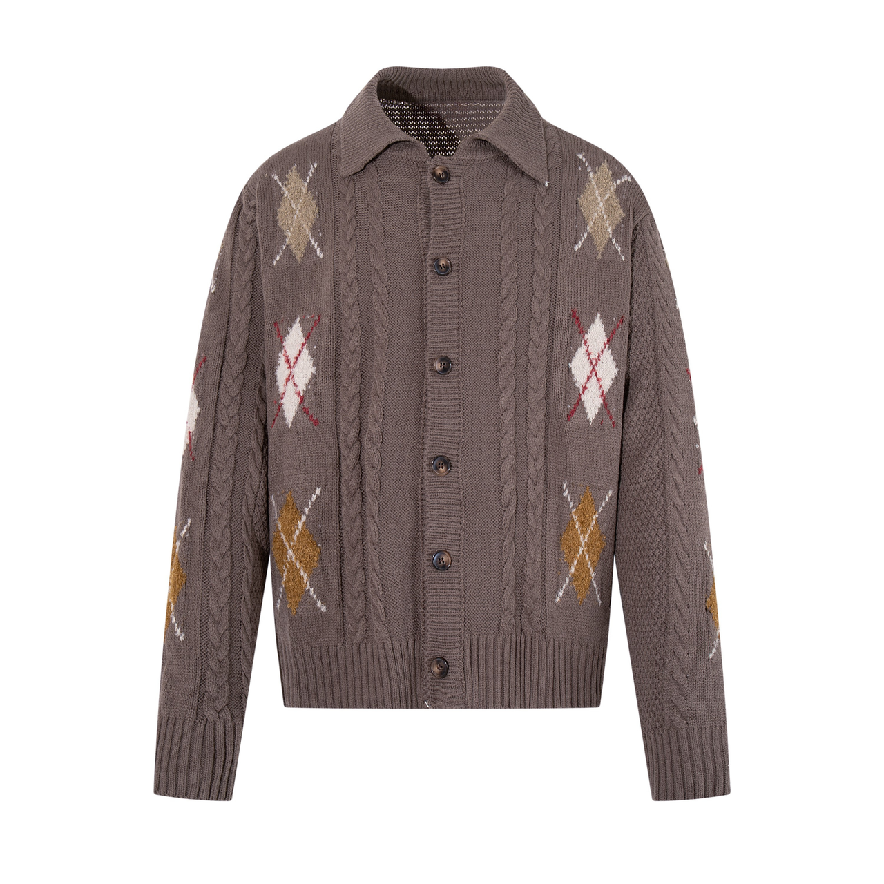 Omirad Argyle Cable Knit Cardigan