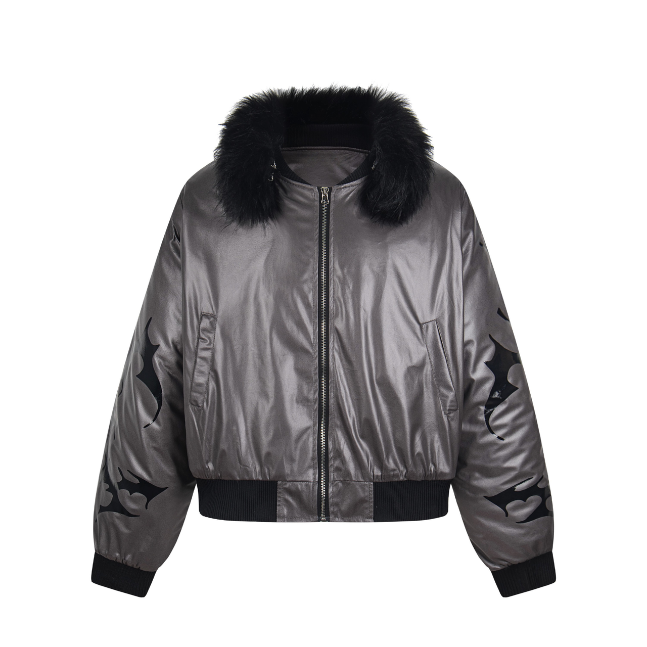 Omirad Flame Fur-Collar Bomber Jacket