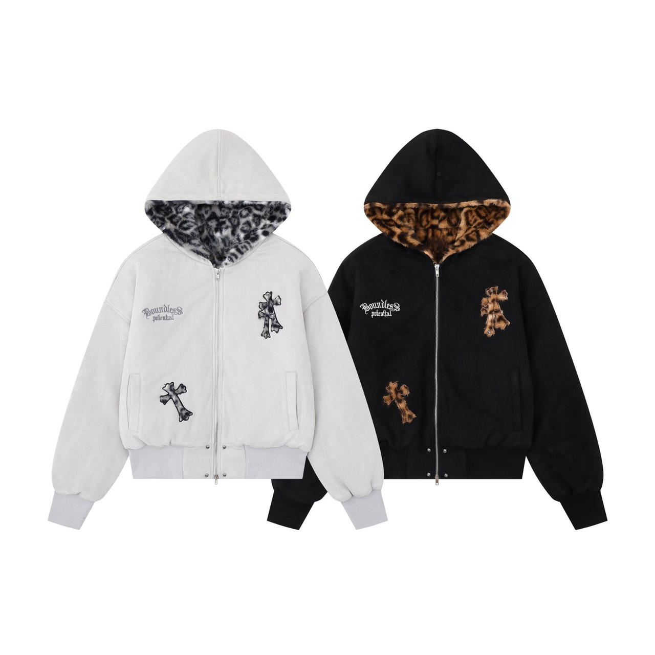 Omirad Cross Patch Fur Hoodie Jacket