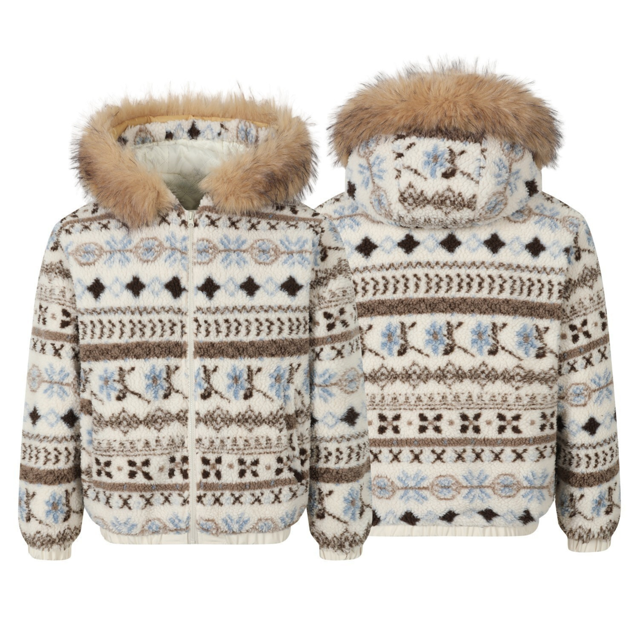 Omirad Nordic Pattern Fur Hood Jacket