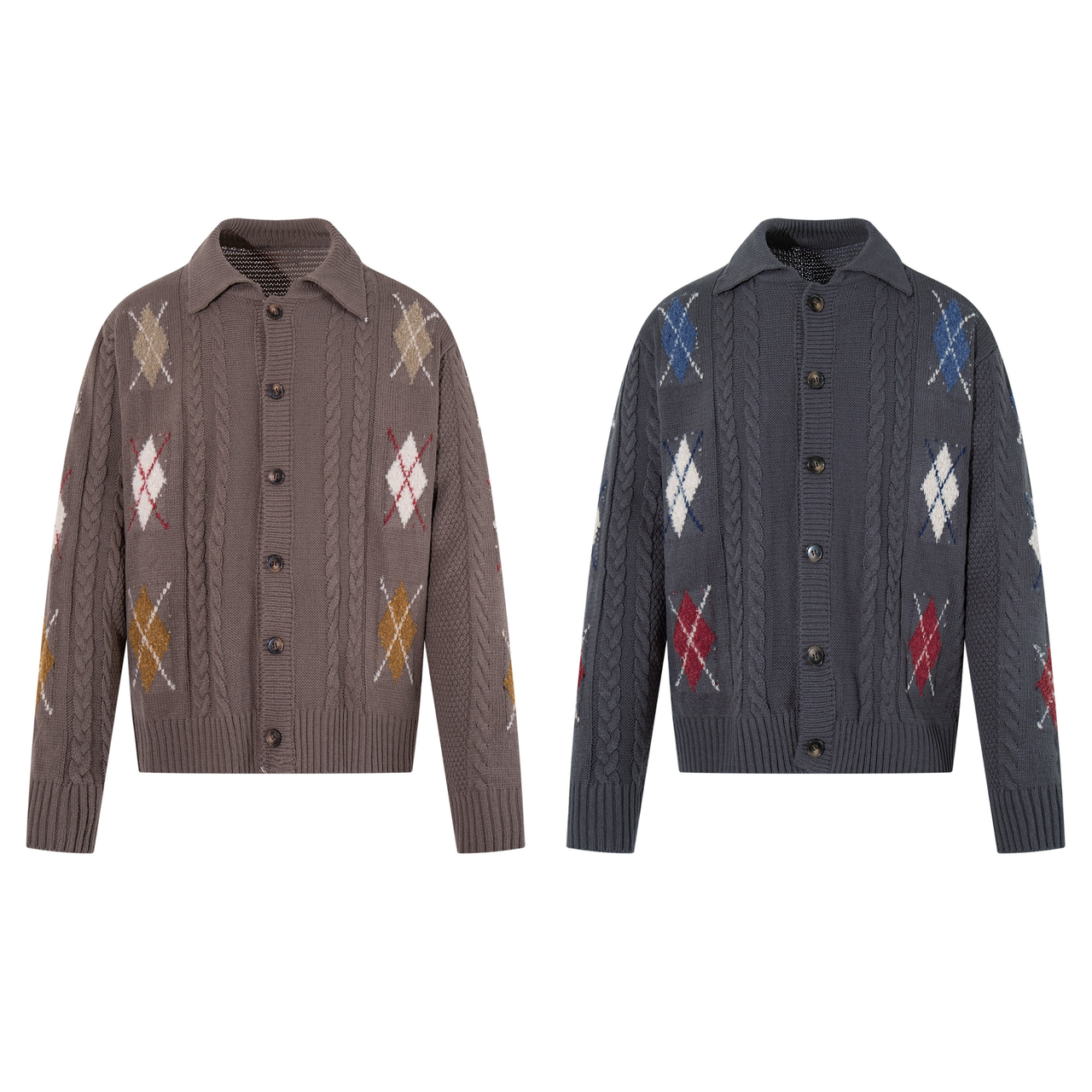 Omirad Argyle Cable Knit Cardigan