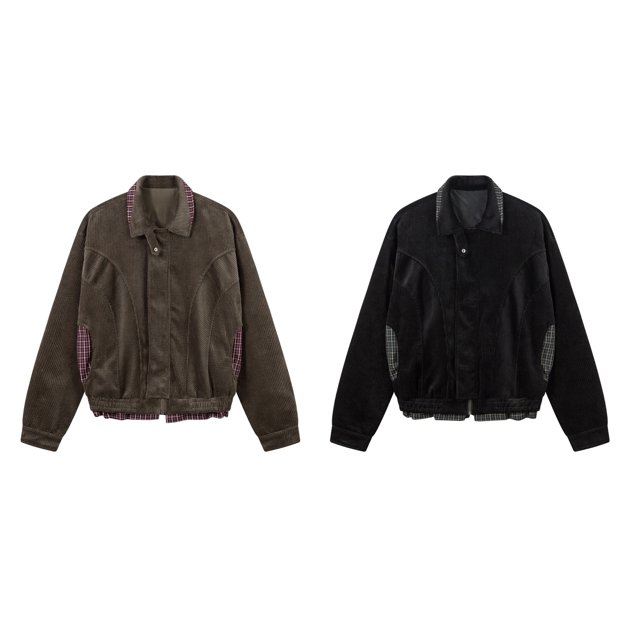 Omirad Corduroy Plaid-Lined Zip Jacket