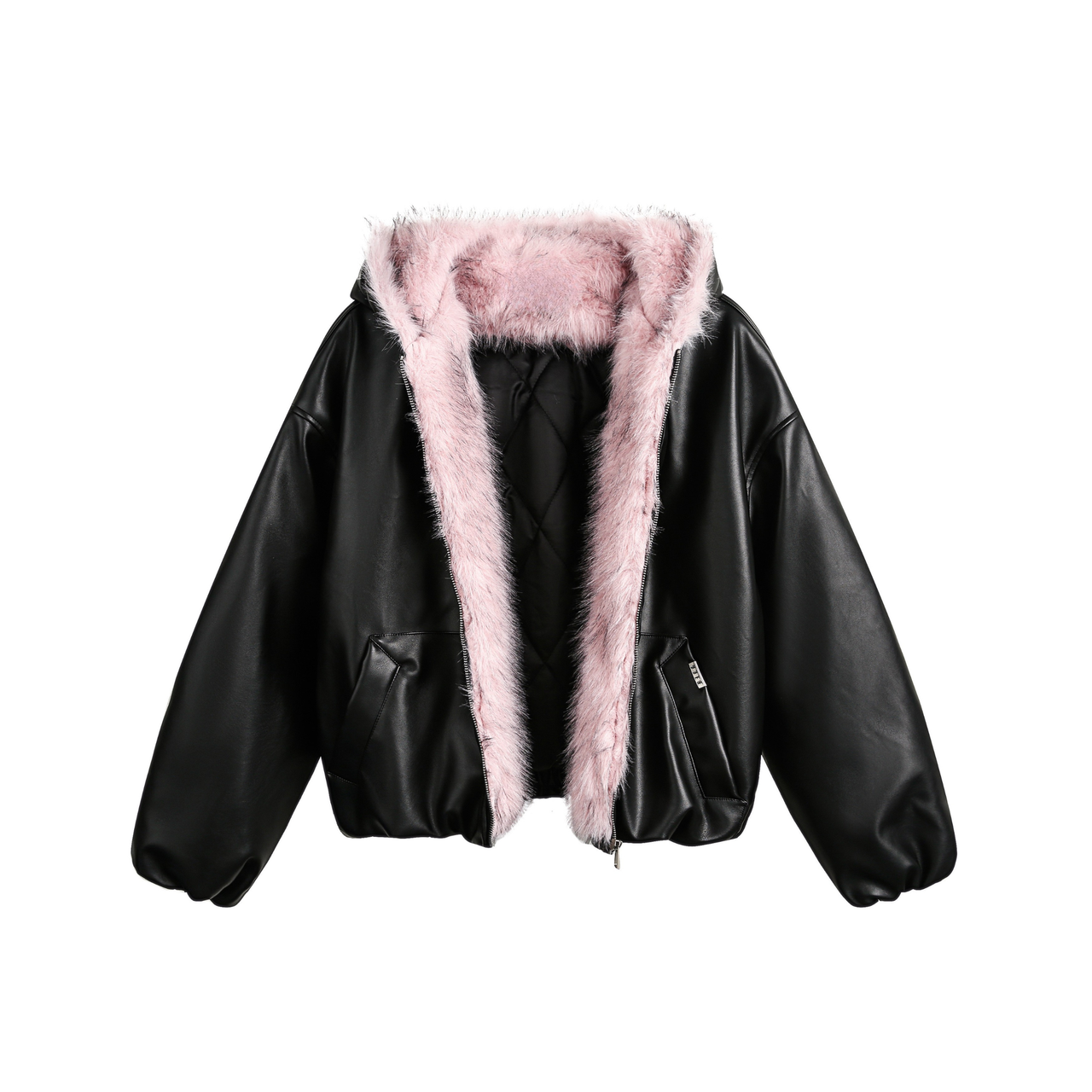 Omirad Faux Fur Hooded PU Jacket
