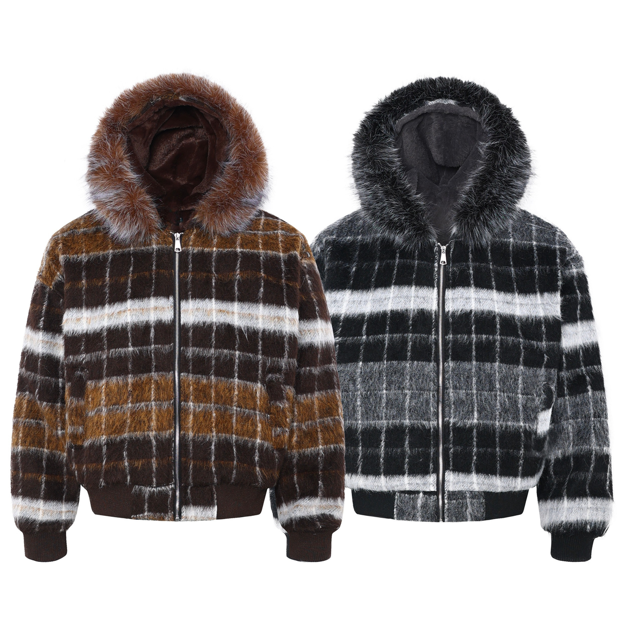Omirad Fur-Hood Plaid Performance Jacket