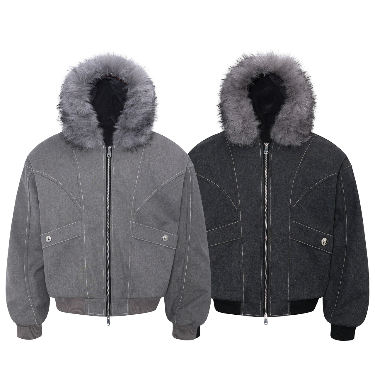 Omirad Fur-Hood Sculpted Bomber Jacket